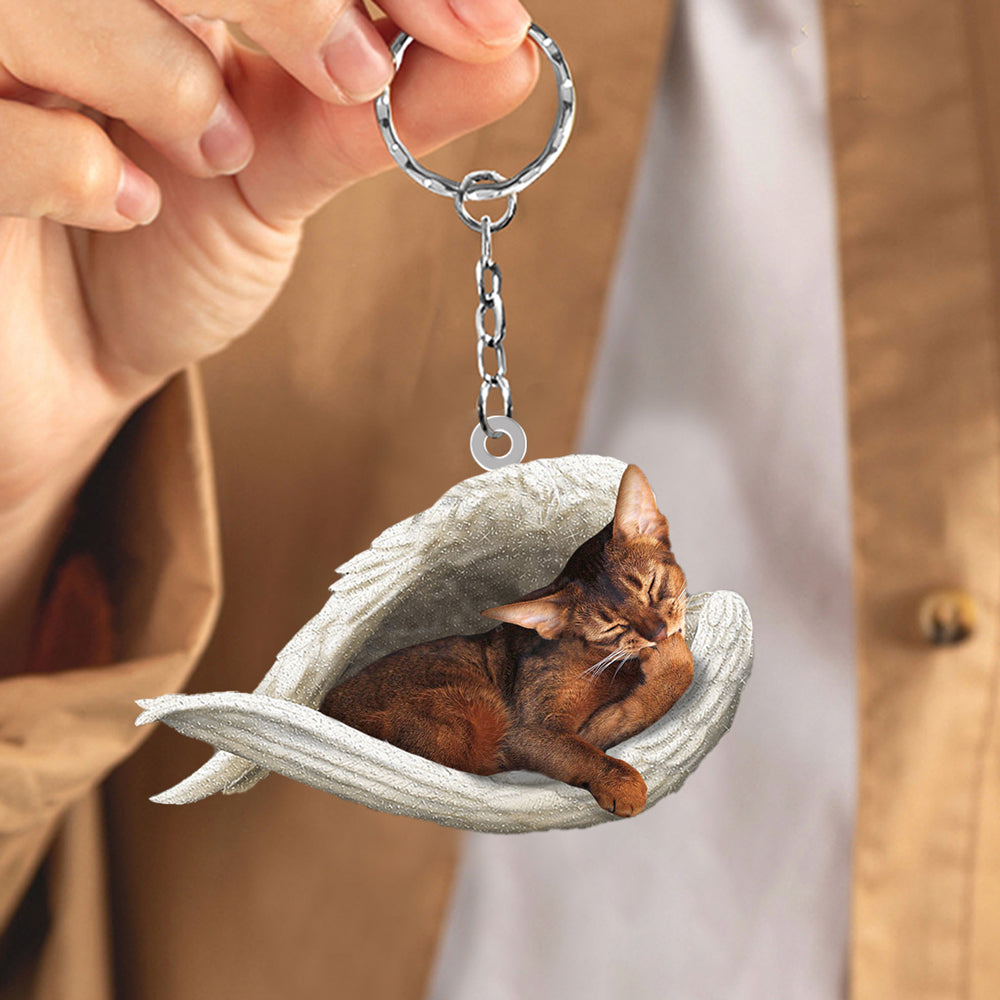 Abyssinian Cat Sleeping Angel Acrylic Keychain