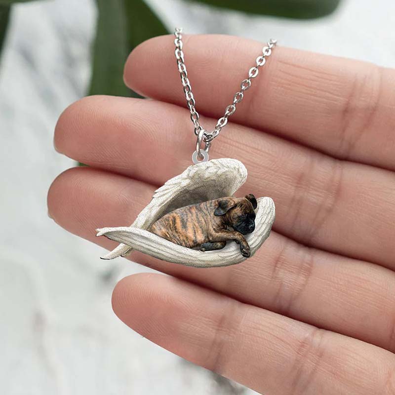 Brindle Boxer Sleeping Angel Stainless Steel Necklace !