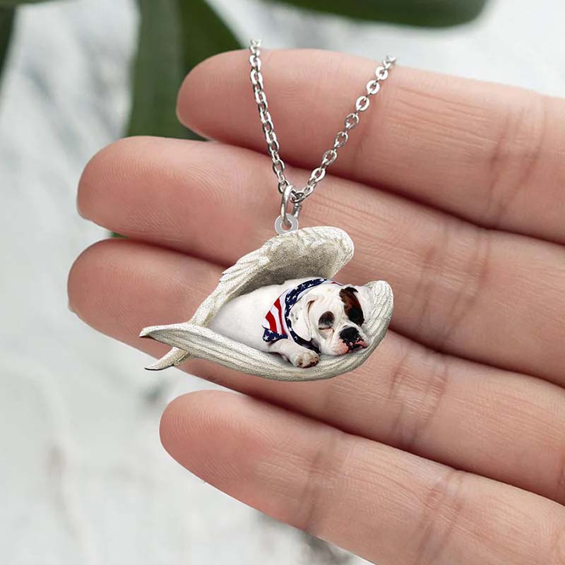 America Bulldog Sleeping Angel Stainless Steel Necklace !