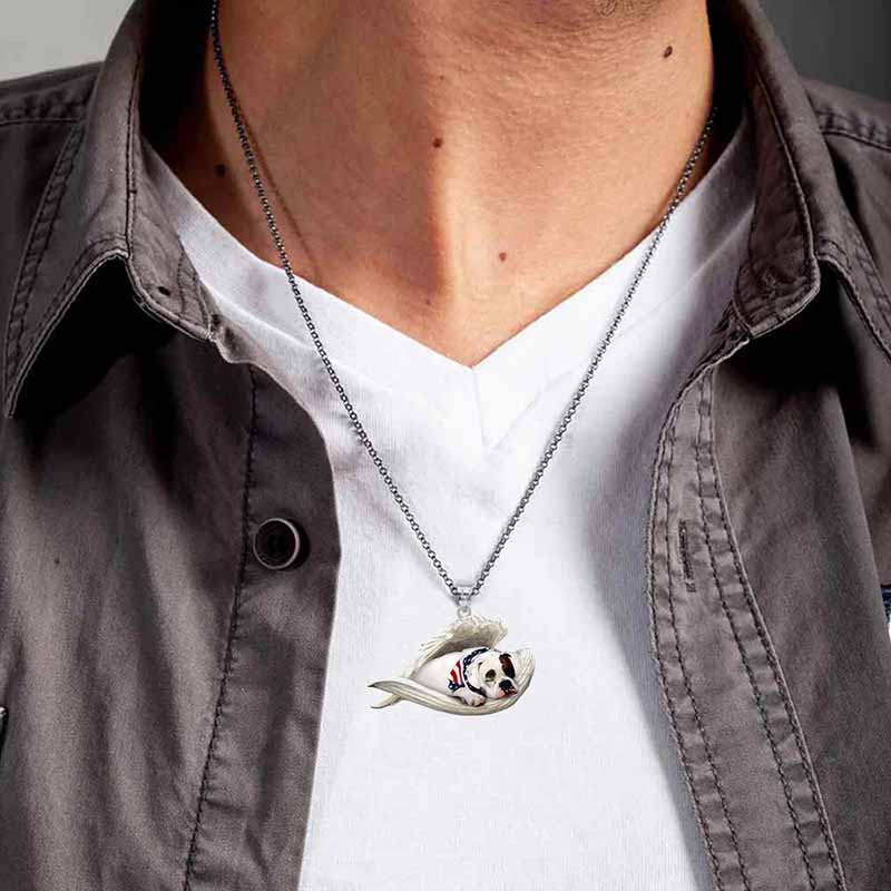 America Bulldog Sleeping Angel Stainless Steel Necklace !