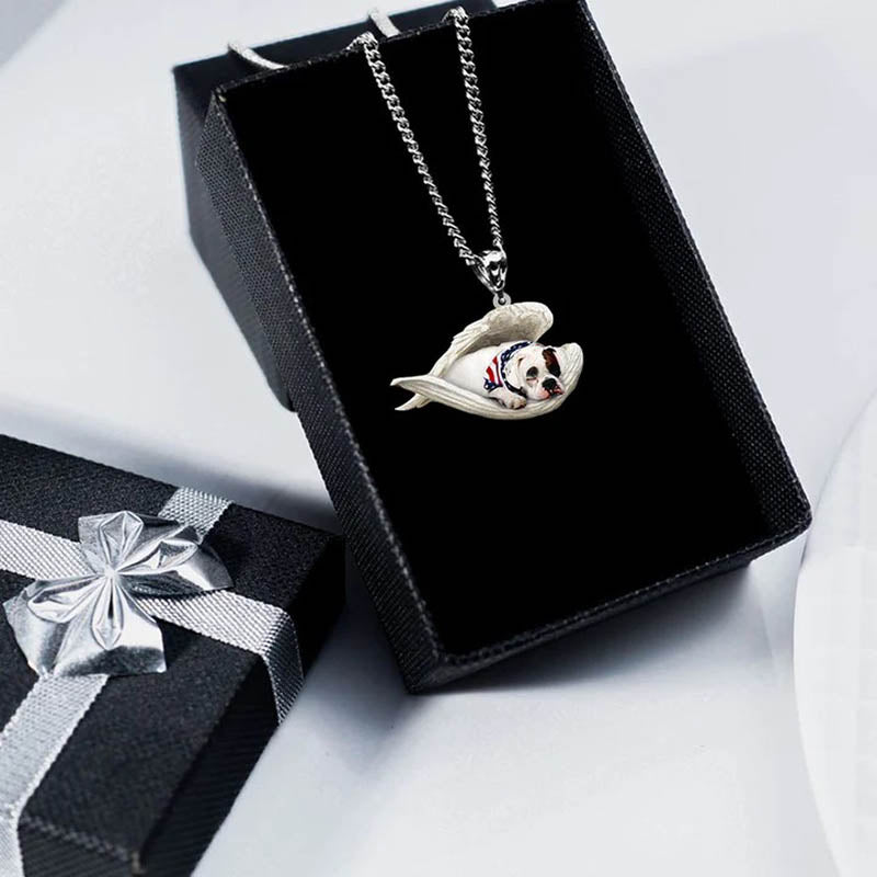 America Bulldog Sleeping Angel Stainless Steel Necklace !