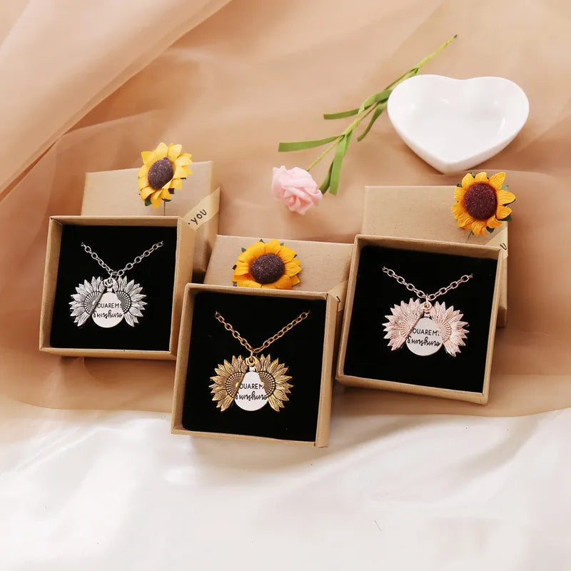 You Are My Sunshine Locket Necklace - Flower, Floral, Spring, Summer Necklace - Great Gift for Mom, Sister, Girlfriend, Wife