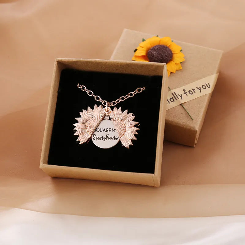 You Are My Sunshine Locket Necklace - Flower, Floral, Spring, Summer Necklace - Great Gift for Mom, Sister, Girlfriend, Wife