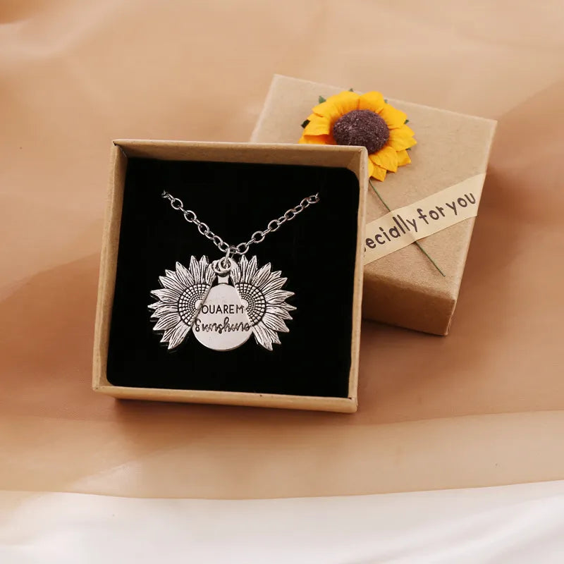 You Are My Sunshine Locket Necklace - Flower, Floral, Spring, Summer Necklace - Great Gift for Mom, Sister, Girlfriend, Wife