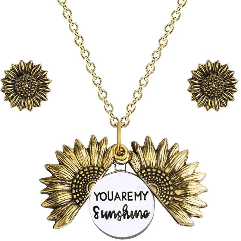 You Are My Sunshine Locket Necklace - Flower, Floral, Spring, Summer Necklace - Great Gift for Mom, Sister, Girlfriend, Wife